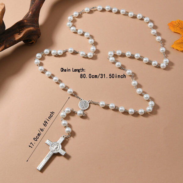 Wholesale Glass Imitation Pearl Cross Rosary Necklace