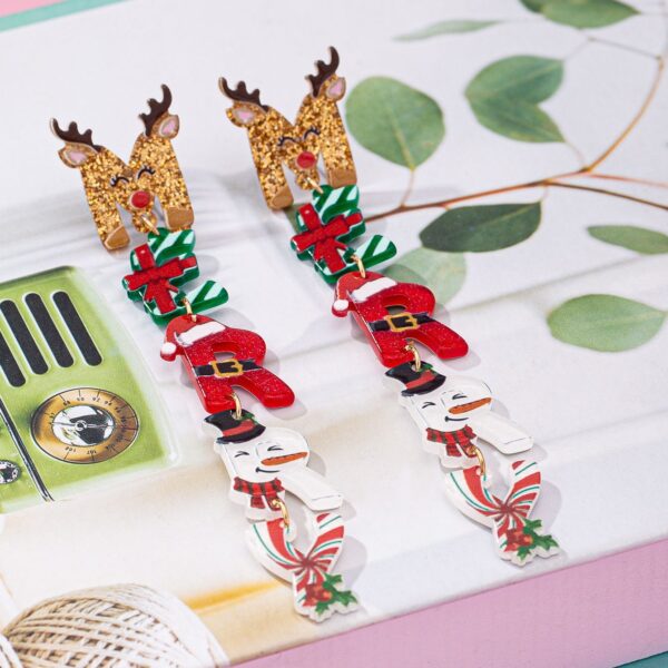 Wholesale Cartoon colored letters Christmas Acrylic Earrings