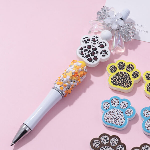 Wholesale 10pcs beaded pen with UV embossed leopard print cat paw loose beads