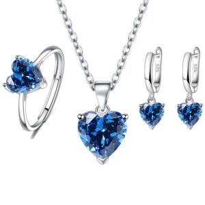 Blue diamond earrings + necklace + ring [set]