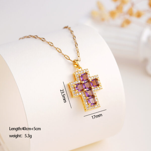 Wholesale copper inlaid colorful zircon cross pendant necklace
