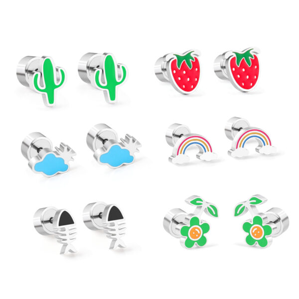 Wholesale Cute Fruit Plant Rainbow Stainless Steel Earrings