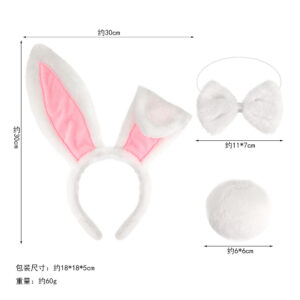 Fur powder white rabbit ears bow tie buttoned pin tail
