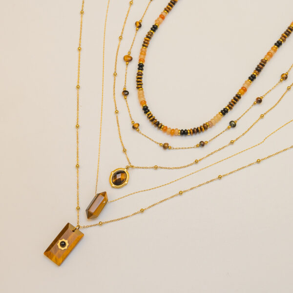 Wholesale Retro Yellow Tiger Stone Series Pendant Titanium Steel Necklace