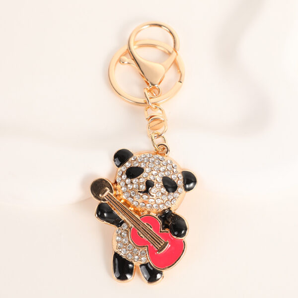 Wholesale Cartoon Panda Guitar Diamond Set Metal Keychain