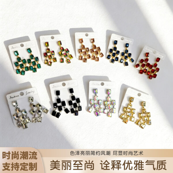 Wholesale Square rhinestone stud earrings 925 silver