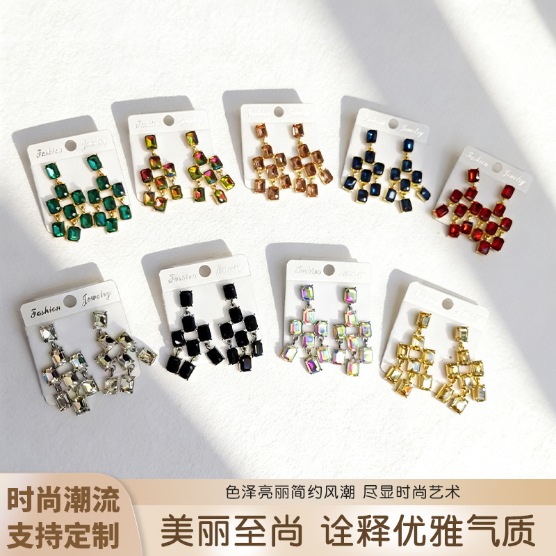 Wholesale Square rhinestone stud earrings 925 sier