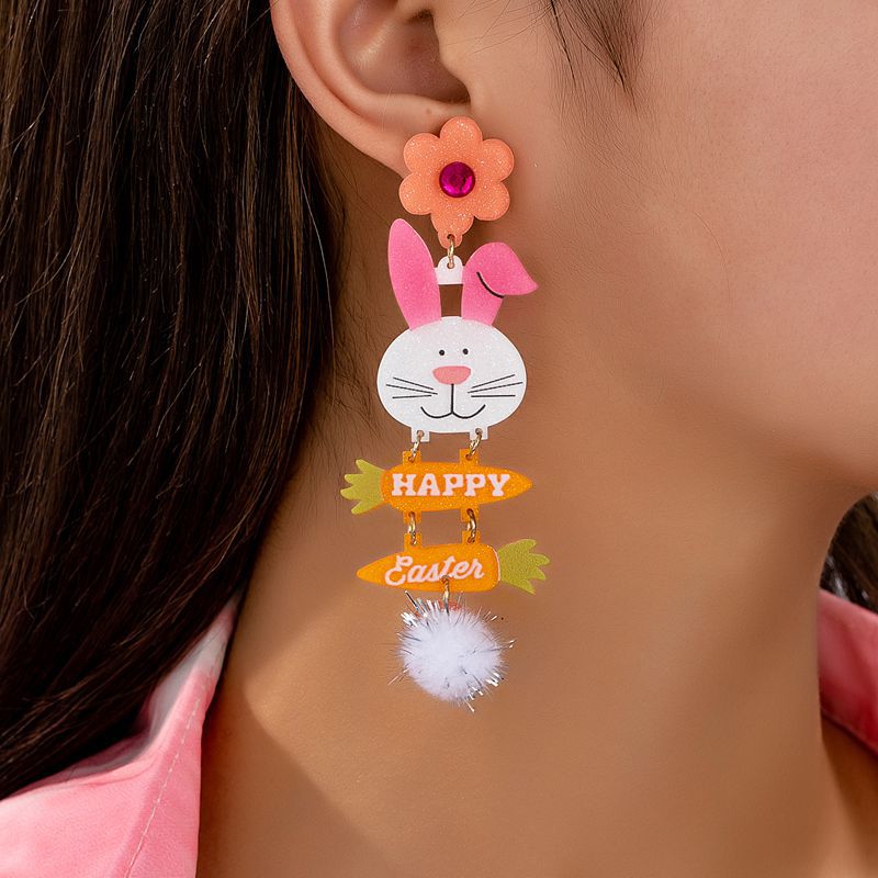 Wholesale Easter Pink Purple Rabbit Easter E Acrylic Earrings