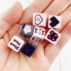 Wholesale 10pcs 14mm printed black and pink love bow flower square acrylic beads