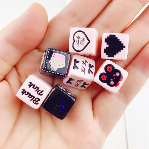 Wholesale 10pcs 14mm printed black and pink love bow flower square acrylic beads