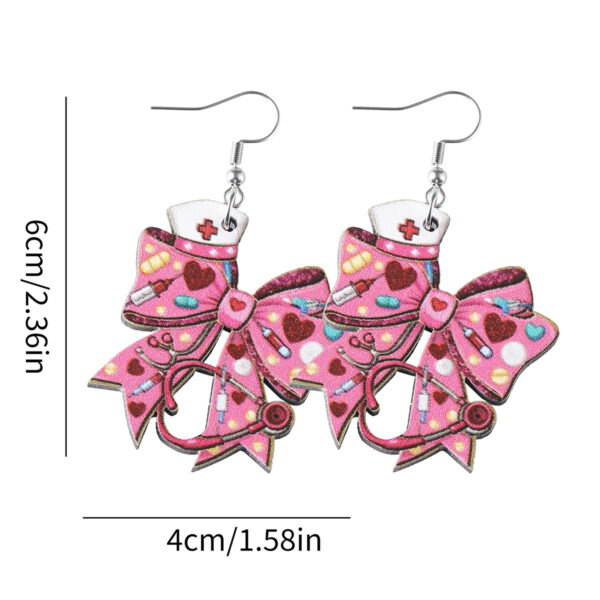 Wholesale Pink Love Nurse Hat Stethoscope Bow Pendant Earrings