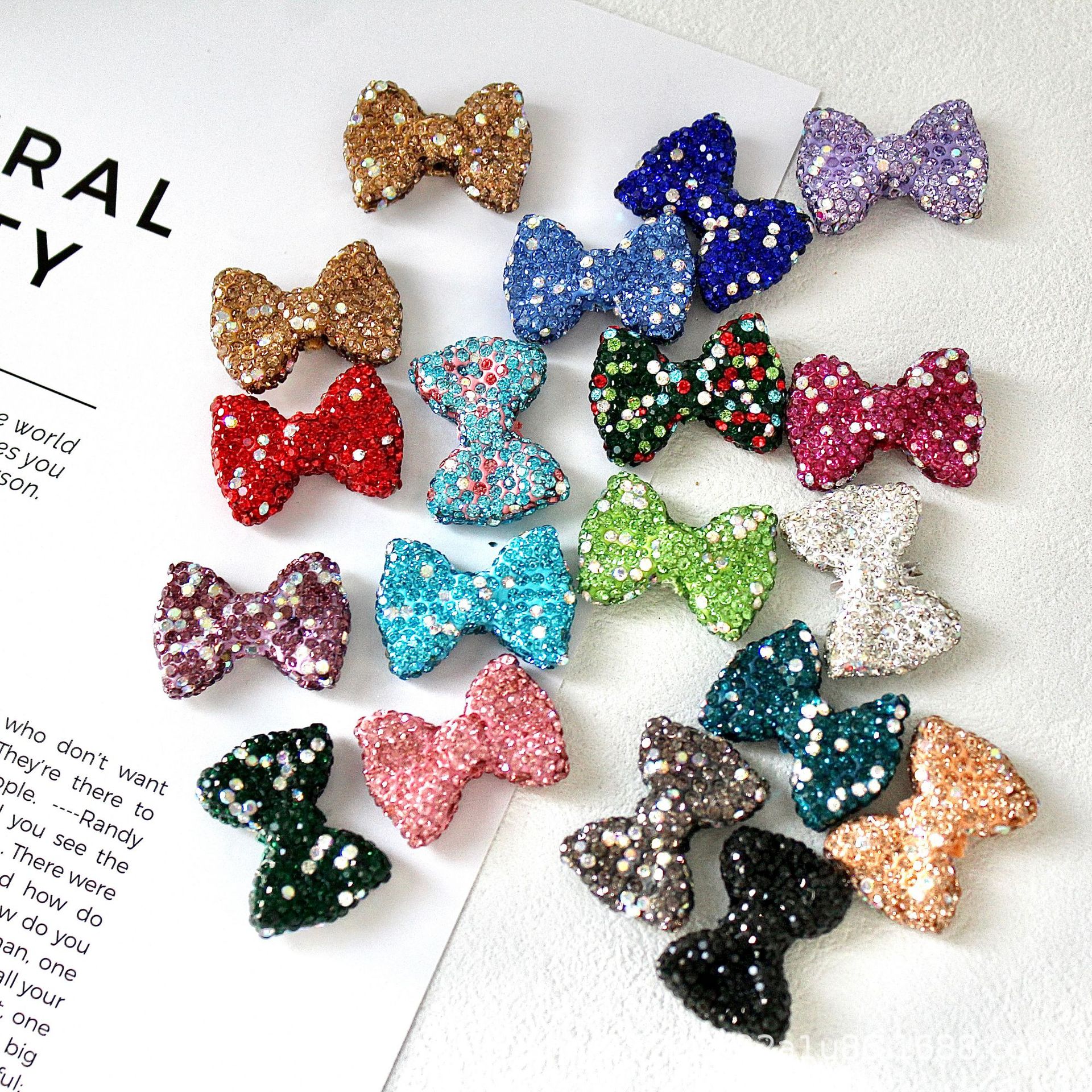 Wholesale Two-color sparkling diamond bowknot beads