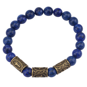 Lapis lazuli beads + 3 bronze runes / Rune pattern random