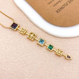 Xl5087 four-petal flower square necklace gold