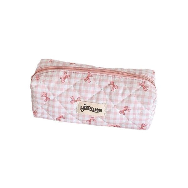 Wholesale Cream Color Plaid Bow Pencil Case