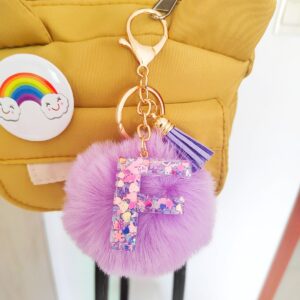 Purple Letter Hair Ball Pendant/F