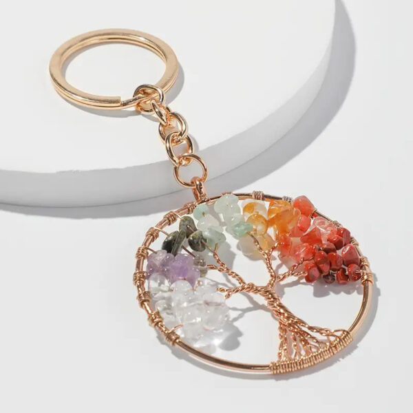 Wholesale Natural Crystal Stone Tree of Life Colorful Keychain