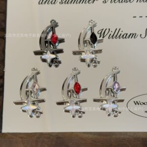 Wholesale High-quality zircon double-hole star and moon relief pendant, DIY bag charm, beaded pen, mobile phone chain, hair accessory.