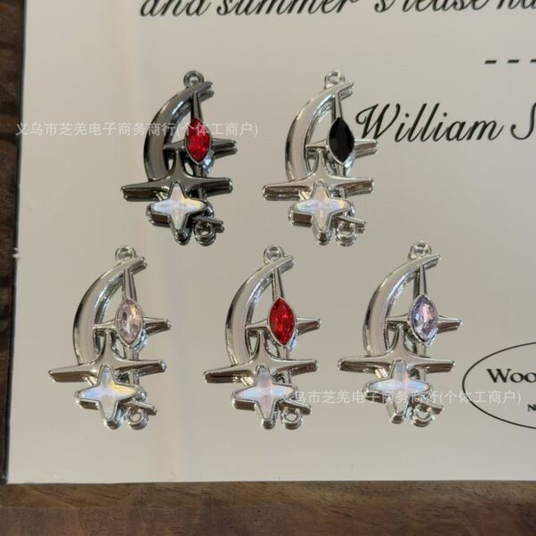 Wholesale High-quality zircon double-hole star and moon relief pendant, DIY bag charm, beaded pen, mobile phone chain, hair accessory.