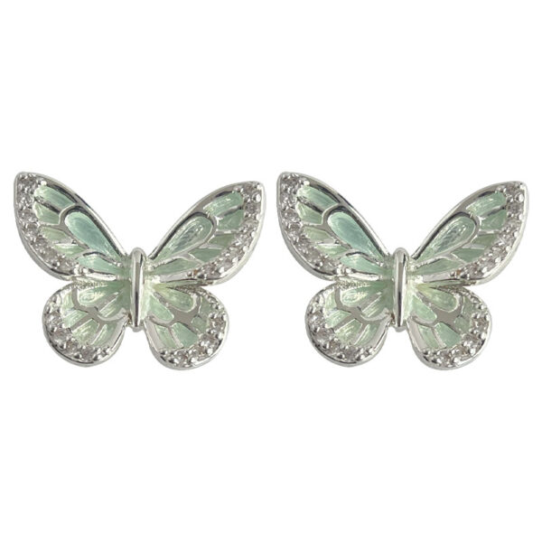 Wholesale Micro inlaid zircon mint green silver needle butterfly earrings