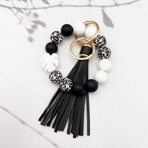 Wholesale leaf silicone printing silicone beaded tassel keychain