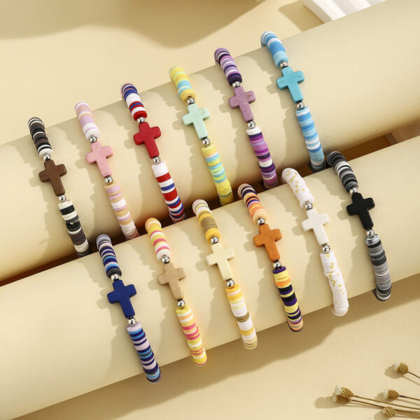 Wholesale Turquoise Cross Bohemian Colorful Soft Clay Beach Elastic Adjustable Bracelet