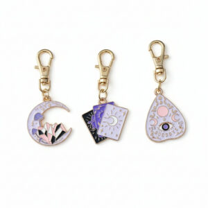 Wholesale 3-Piece Set of Oil-Drip Purple Moon Crystal Cluster Metal Keychain