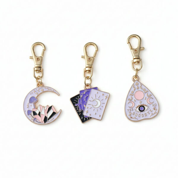 Wholesale 3-Piece Set of Oil-Drip Purple Moon Crystal Cluster Metal Keychain