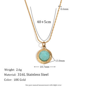 Hammer grain Tianhe stone round pendant necklace-gold