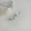 Wholesale Micro inlaid zircon mint green silver needle butterfly earrings