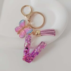 Purple letters-v / Purple letter keychain pendant