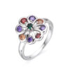 Wholesale Rainbow Micro Inlaid Diamond Flower Ring for Women, White Copper
