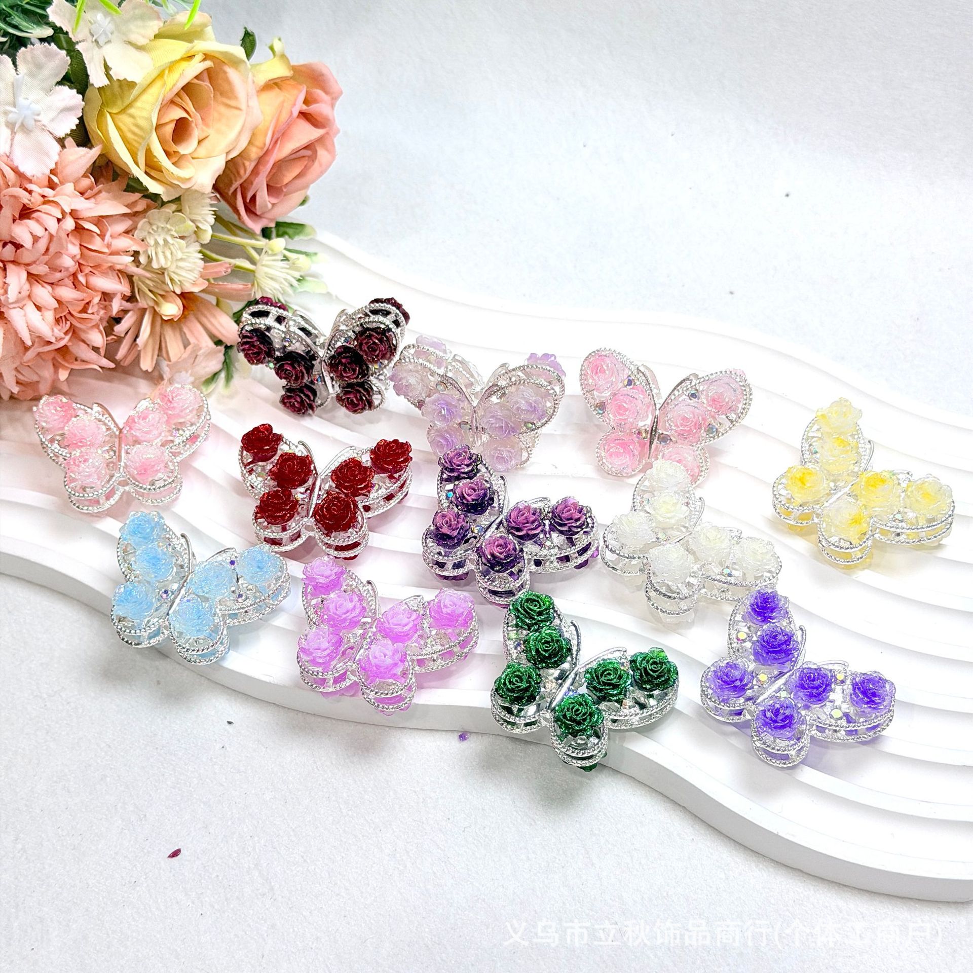 Wholesale Colored alloy butterfly rose straight hole beads
