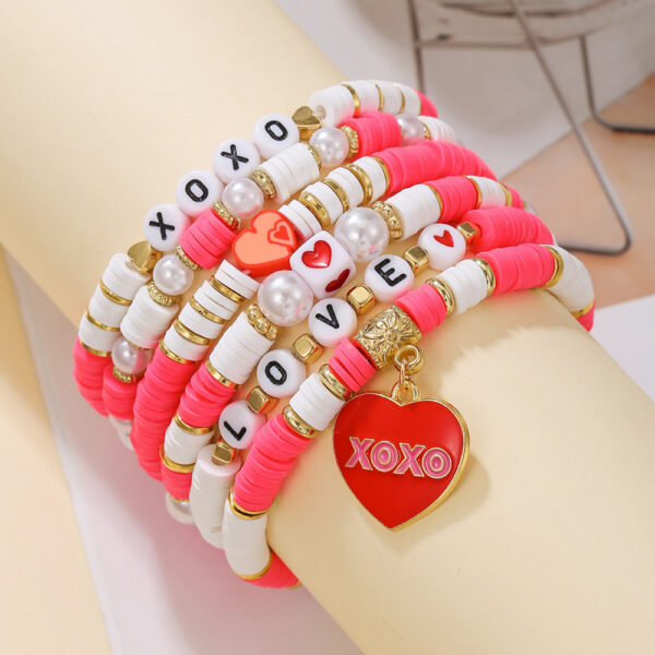Wholesale Valentine's Day Jewelry Soft Clay Bracelet Set Gift Heart Bouquet Lip Pendant