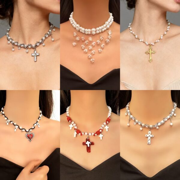 O1CN018INiRF1x6VYtjURha_2218560116394-0-cib Wholesale Pearl Cross Round Bead tassel Pendant Necklace