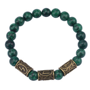 Dark green beads + 3 bronze runes / Rune pattern random