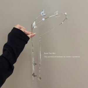 Silver rhinestone butterfly pearl headband