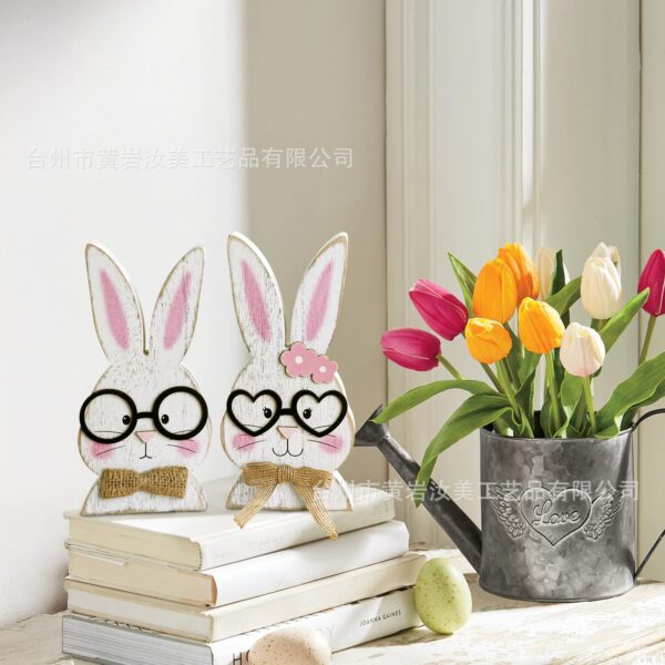 Wholesale Easter Bunny Wooden Glasses Couple Bunny Ornaments