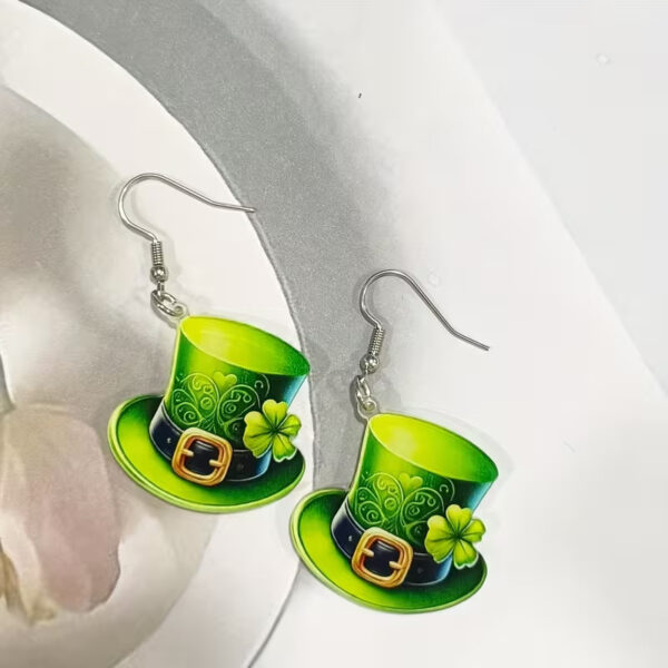Wholesale St. Patrick's Day green magic hat acrylic earrings