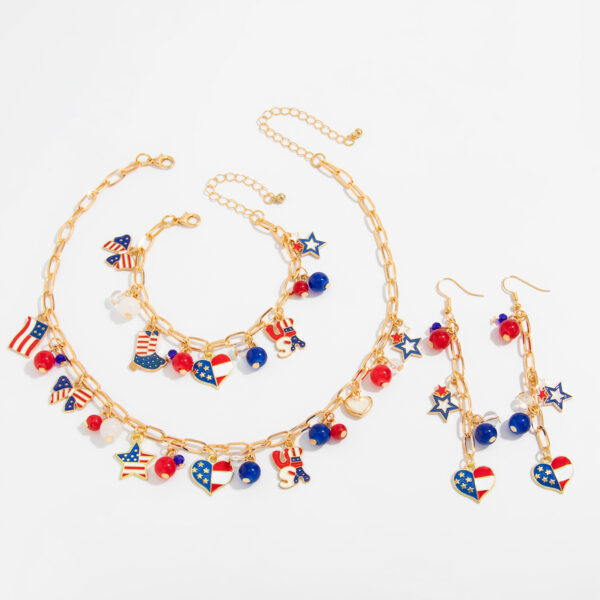 Wholesale Independence Day Oil Dripping Flag Patriotic Day Five-Pointed Star Necklace