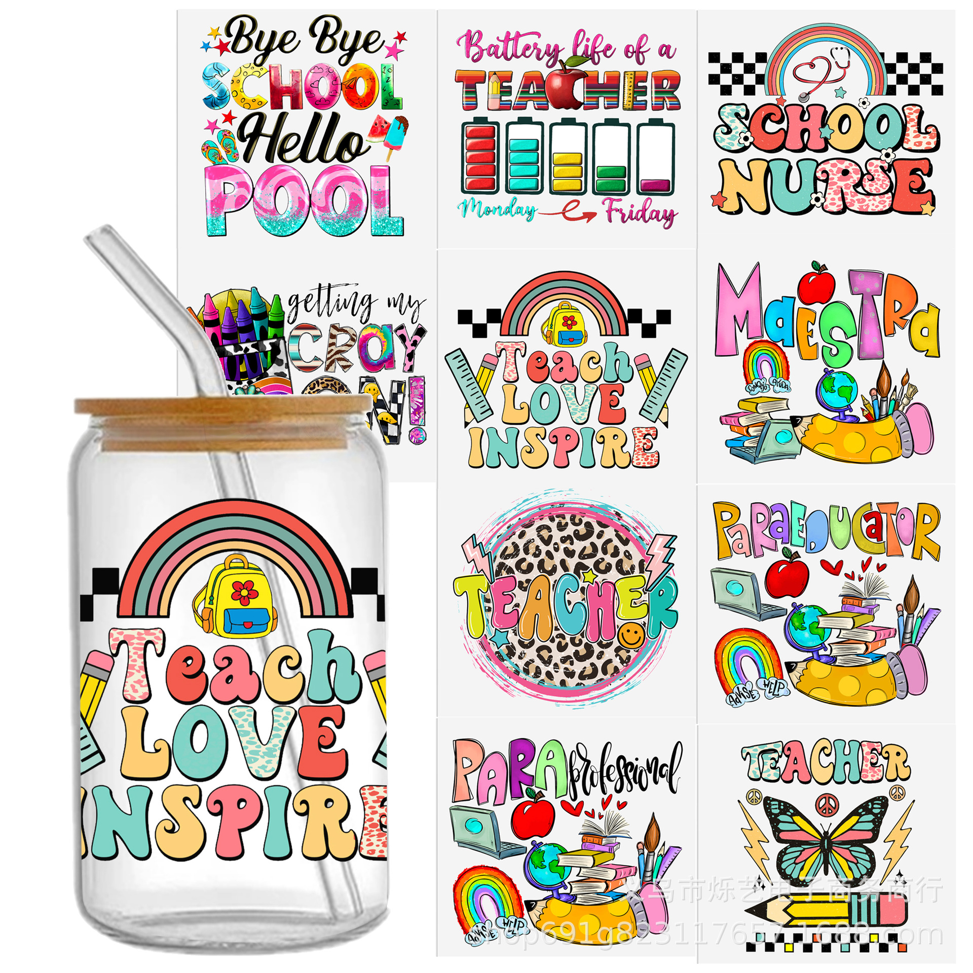 Wholesale Back-to-school season opening season Series UV DTF transfer Crystal label C sticker