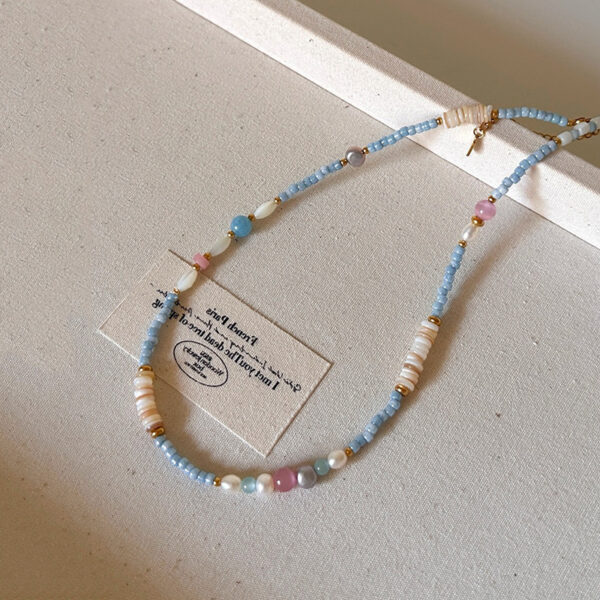 Wholesale Spring and Summer Fresh Light Blue Niche Beaded Necklace