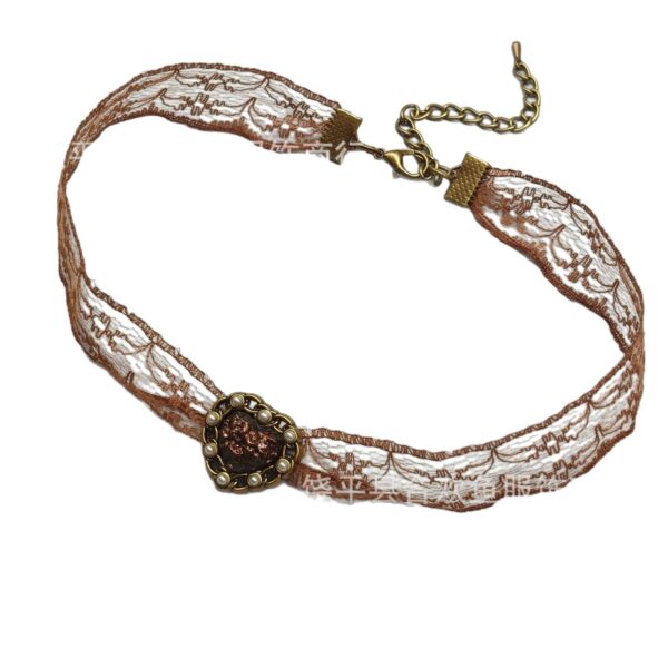 Wholesale Coffee colored pearl heart pendant lace short collarbone chain