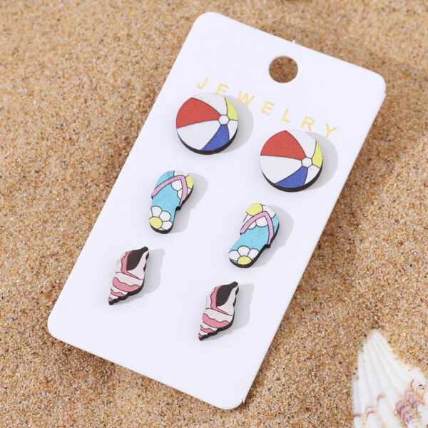 Wholesale Spring and Summer Ocean Wind Slippers Conch Ice Cream Wooden Earrings