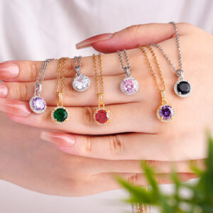 Wholesale Copper Inlaid with Zircon Geometric Round Necklace Stainless Steel Clavicle Chain Jewelry