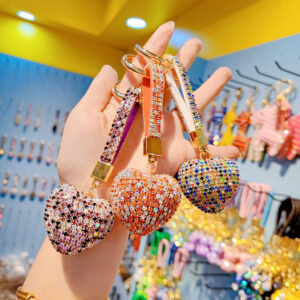 Wholesale Full Diamond Cute Peach Heart Rhinestone Keychain