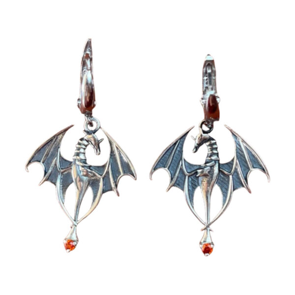 Wholesale Retro Totem Flying Dragon Inlaid Red Gemstone Pendant Earrings