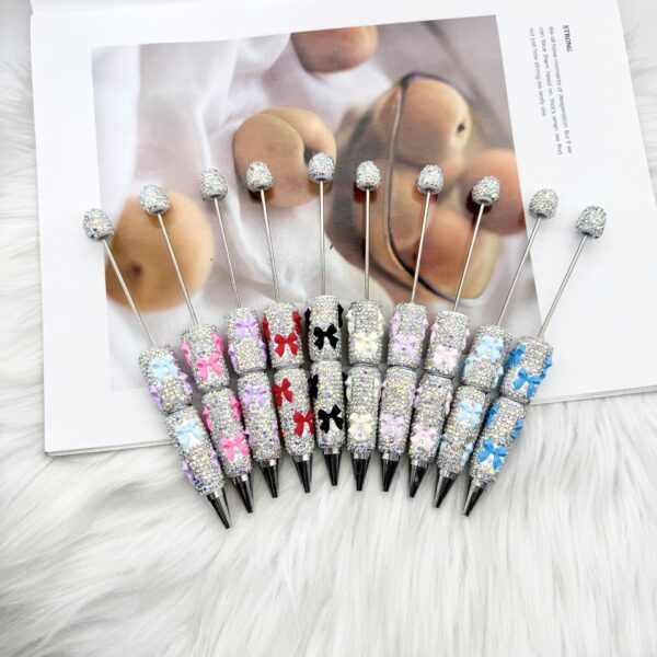 Wholesale 2pcs DIY Bow Full Rhinestone Beaded Pen Valentine's Day Gift Pen