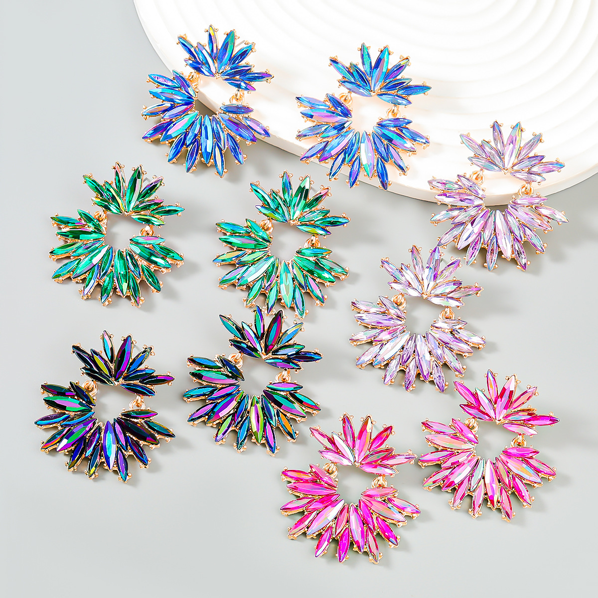 Wholesale Diamond studded sparkling rhinestone flower earrings