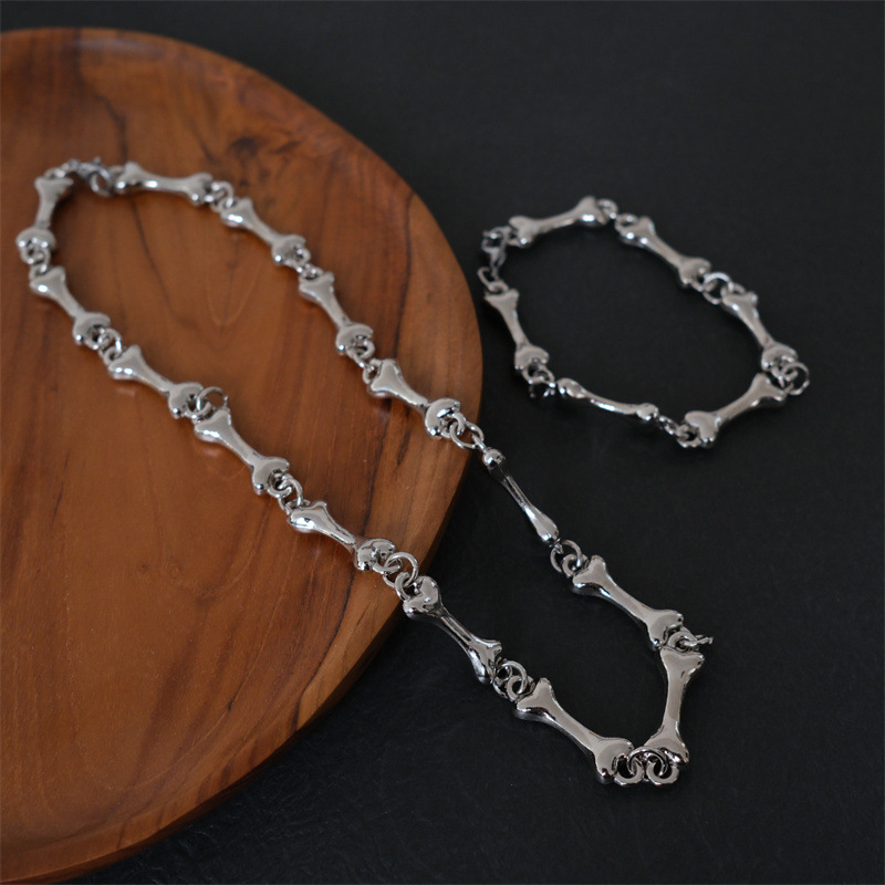 Wholesale Sier retro bone and joint chain necklace